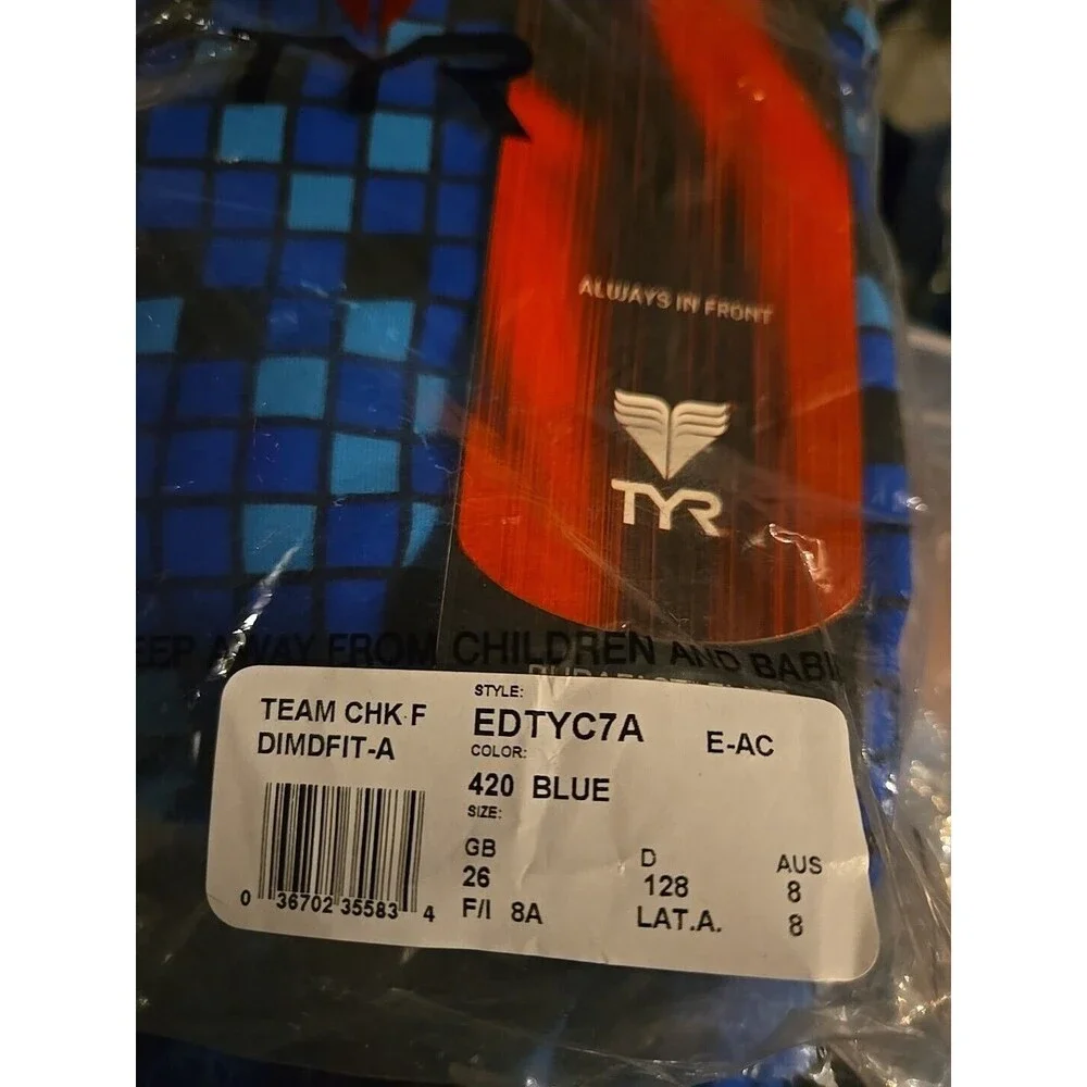 TYR Durafast Elite Team Check  Swimsuit Diamondf Blue Youth Girl Sz 26 New